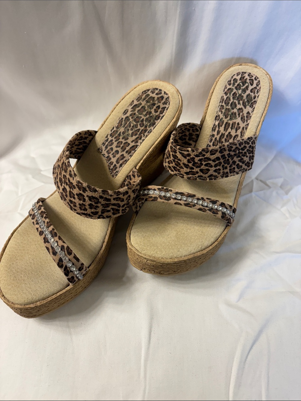 Sbicca Leopard Print Wedge Slide Sandals - Brown